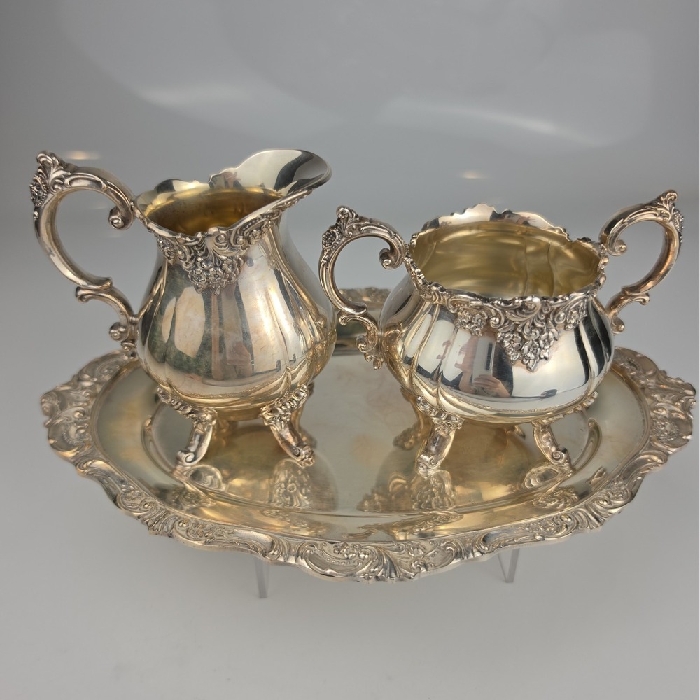 Wallace Baroque Silverplate Creamer 234 Sugar Bowl 233 & Oval Tray 235 Full Set